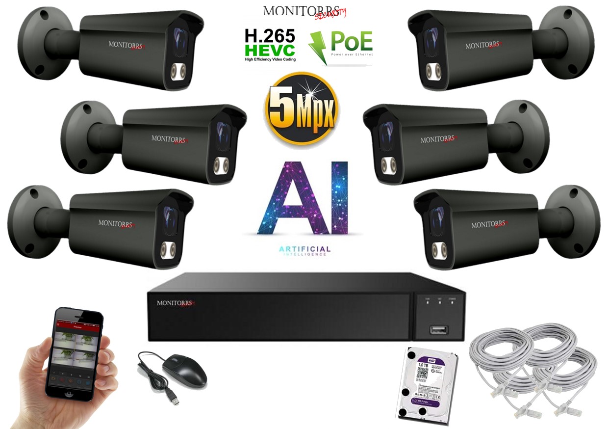 Monitorrs Security AI IP 6 kamerový set 5 Mpix GTube (6373K6)